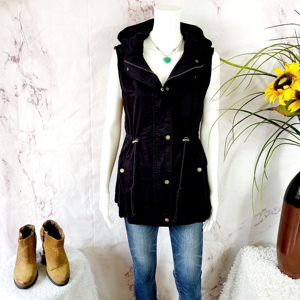 Zenana Black Hooded Cargo Vest